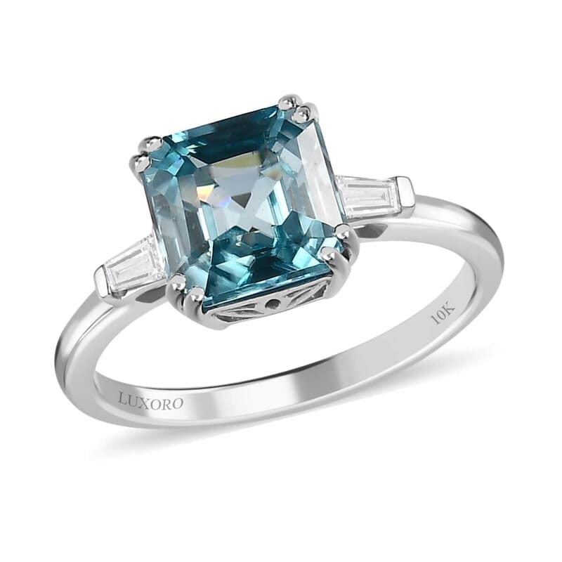 Luxoro 10K White Gold Premium Ratanakiri Blue Zircon and Moissanite Ring (Size 10.0) 4.15 ctw