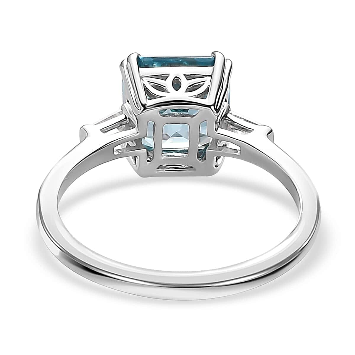 Luxoro 10K White Gold Premium Ratanakiri Blue Zircon and Moissanite Ring 4.15 ctw image number 4
