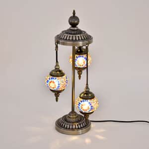 3 Globe Mosaic Glass Handmade Antique Turkish Lamp with Bronze Base, Multi-purpose Use(Bedside,Indoor), Colorful Stained Glass Lantern