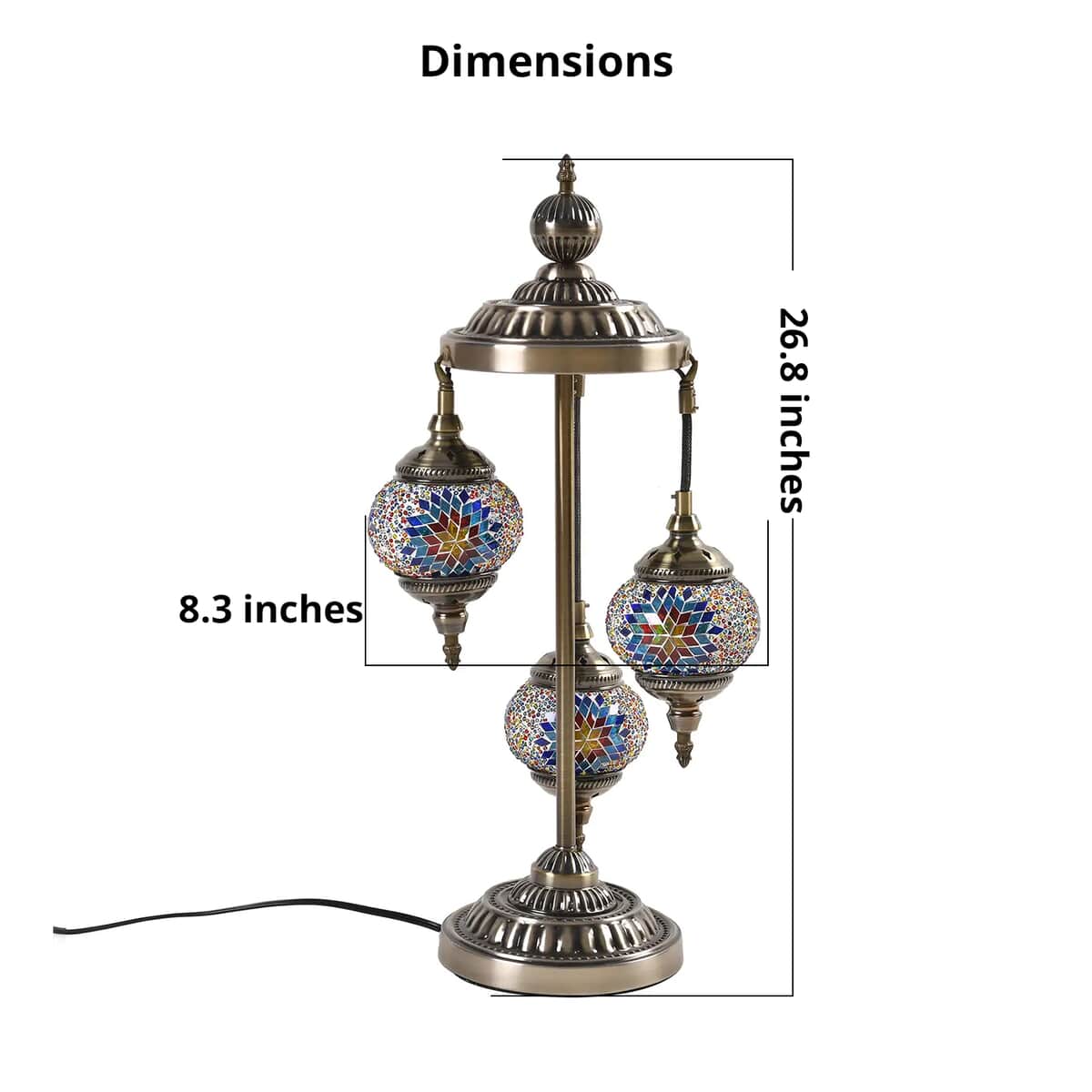 3 Globe Mosaic Glass Handmade Antique Turkish Lamp with Bronze Base, Multi-purpose Use(Bedside,Indoor), Colorful Stained Glass Lantern image number 4