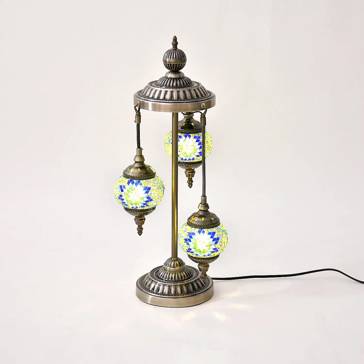 3 Globe Mosaic Glass Handmade Antique Turkish Inspired Lamp with Bronze Base, Multi-purpose Use(Bedside,Indoor), Colorful Stained Glass Lantern image number 1