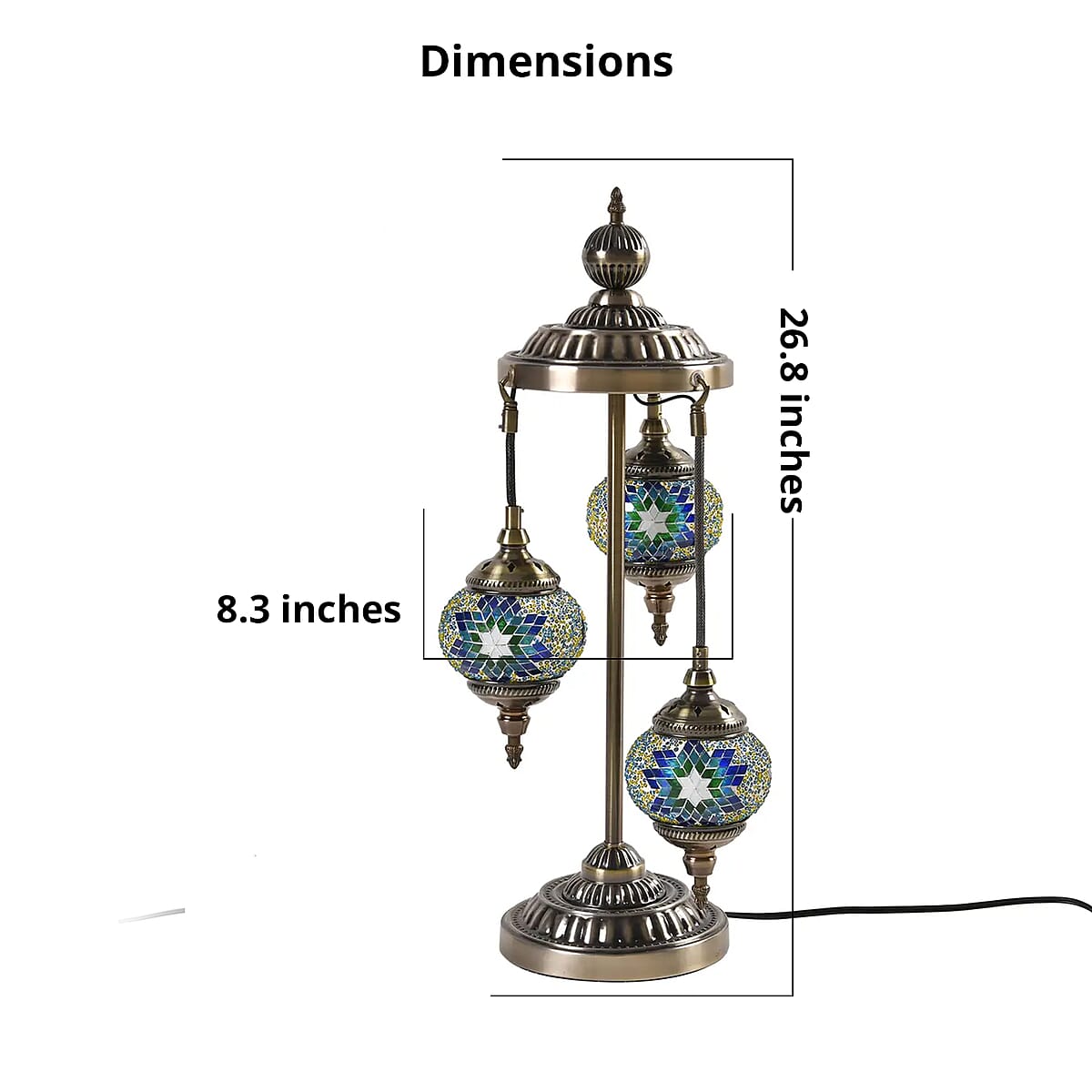 3 Globe Mosaic Glass Handmade Antique Turkish Inspired Lamp with Bronze Base, Multi-purpose Use(Bedside,Indoor), Colorful Stained Glass Lantern image number 4