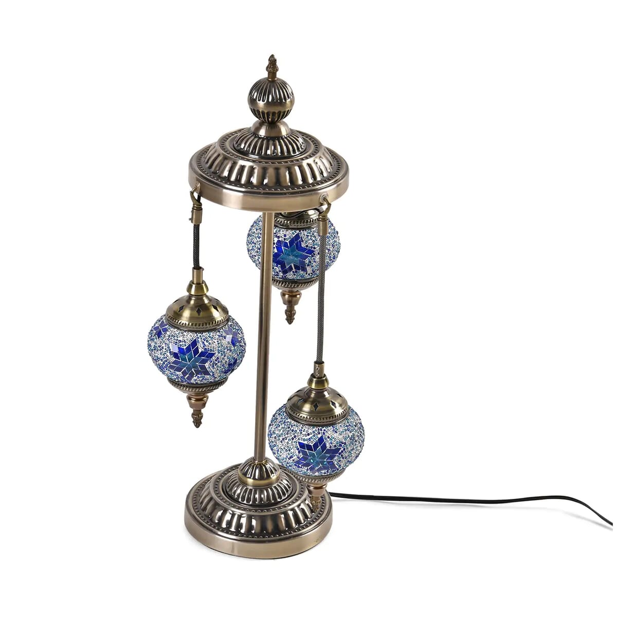 3 Globe Mosaic Glass Handmade Antique Turkish Inspired Lamp with Bronze Base, Multi-purpose Use(Bedside,Indoor), Colorful Stained Glass Lantern image number 0