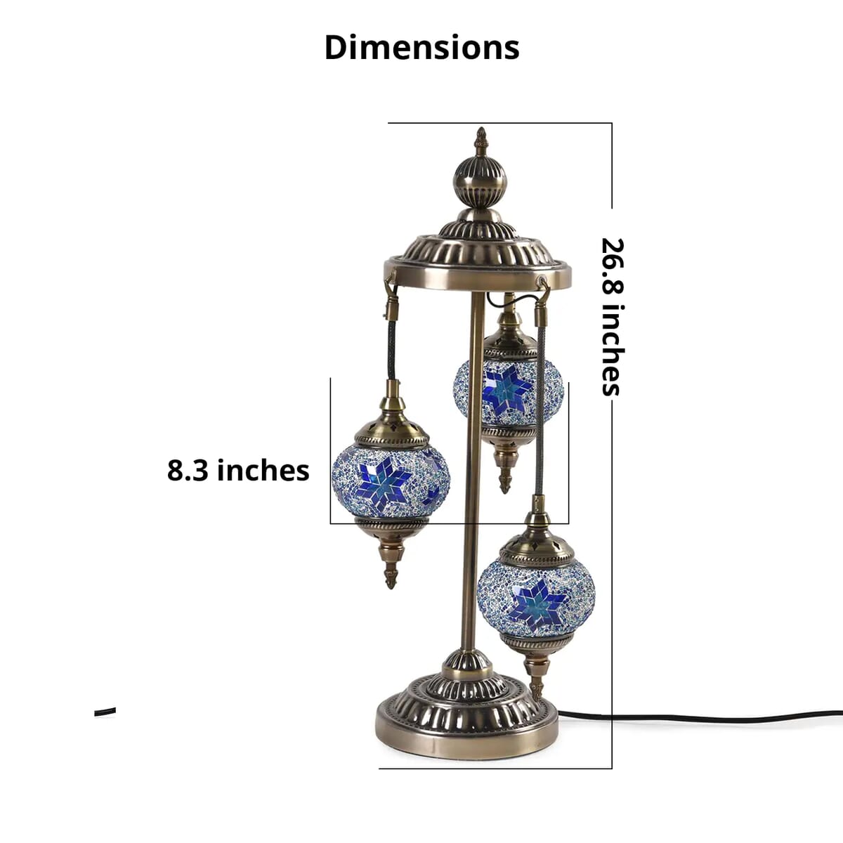 3 Globe Mosaic Glass Handmade Antique Turkish Inspired Lamp with Bronze Base, Multi-purpose Use(Bedside,Indoor), Colorful Stained Glass Lantern image number 4