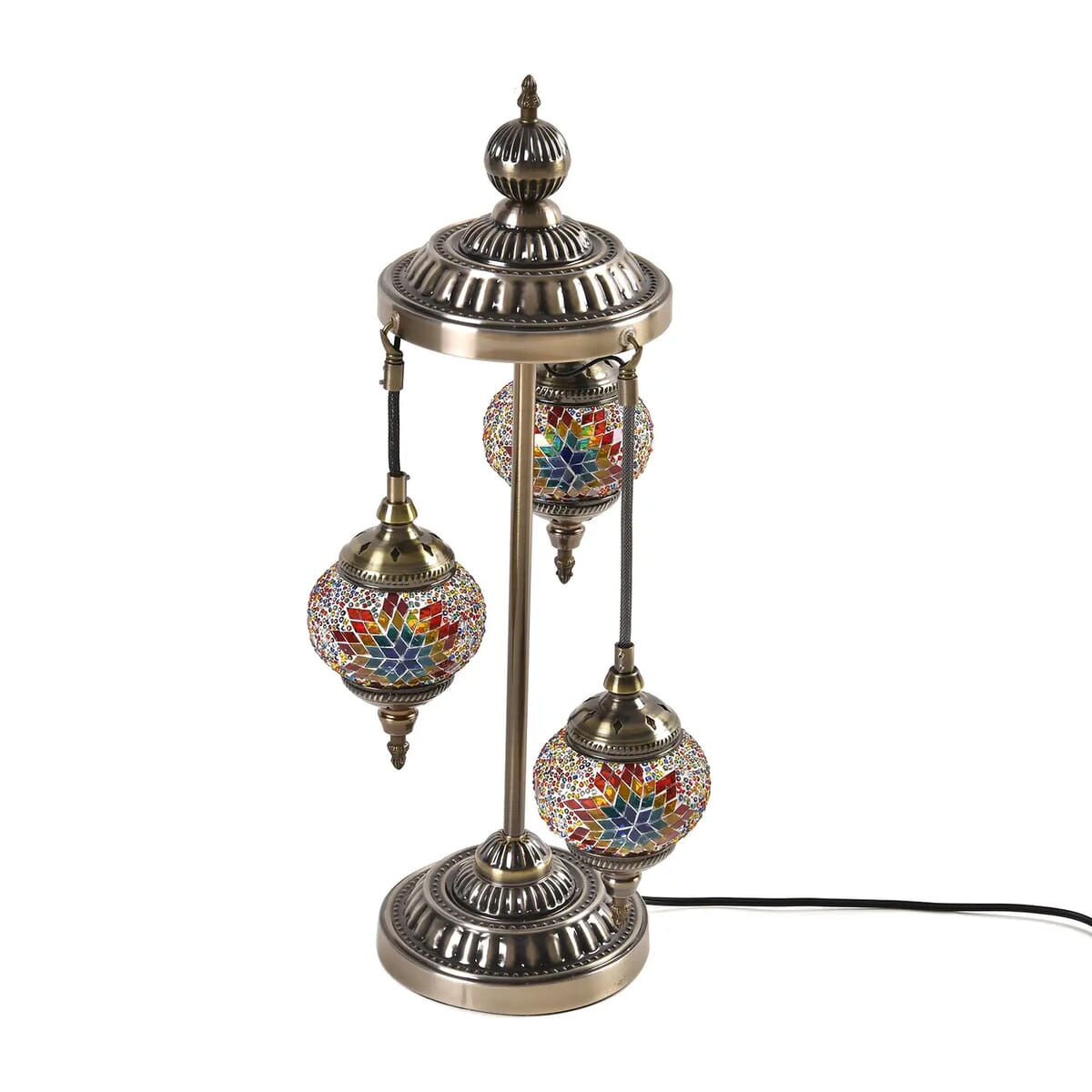 3 Globe Mosaic Glass Handmade Antique Turkish Inspired Lamp with Bronze Base, Multi-purpose Use(Bedside,Indoor), Colorful Stained Glass Lantern image number 0