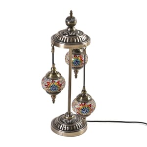 3 Globe Mosaic Glass Handmade Antique Turkish Inspired Lamp with Bronze Base, Multi-purpose Use(Bedside,Indoor), Colorful Stained Glass Lantern