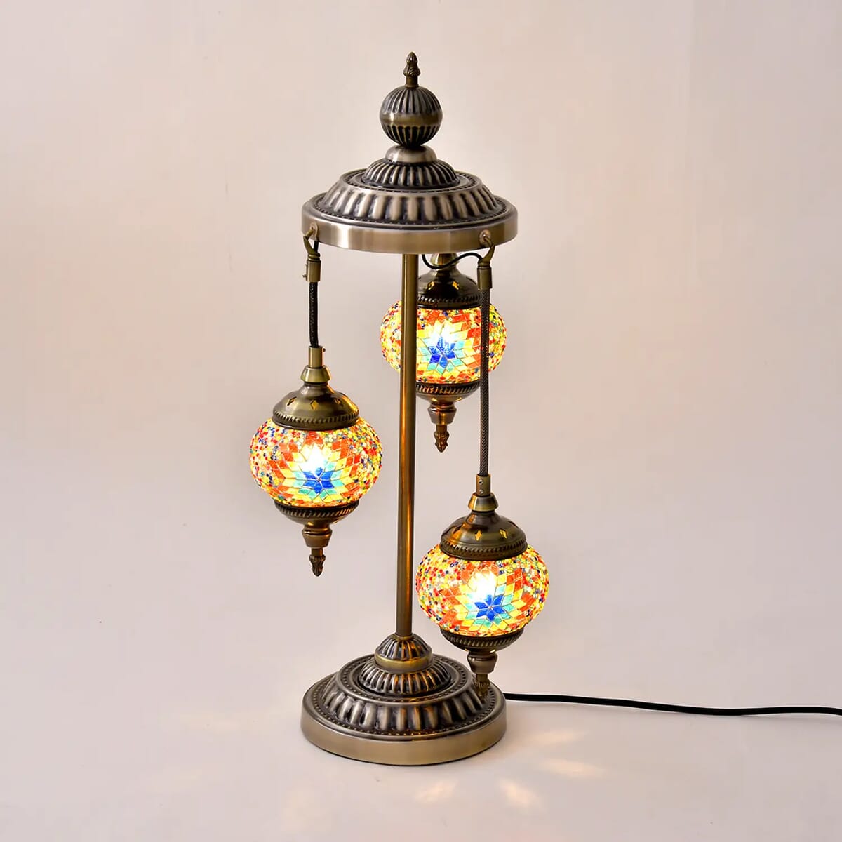 3 Globe Mosaic Glass Handmade Antique Turkish Inspired Lamp with Bronze Base, Multi-purpose Use(Bedside,Indoor), Colorful Stained Glass Lantern image number 1