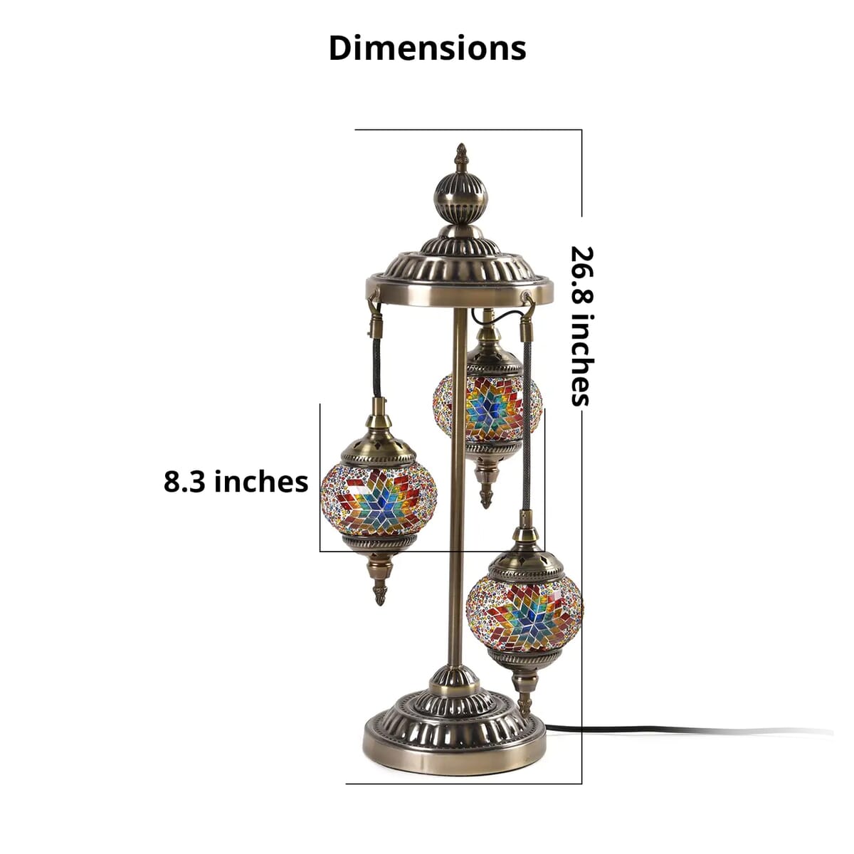 3 Globe Mosaic Glass Handmade Antique Turkish Inspired Lamp with Bronze Base, Multi-purpose Use(Bedside,Indoor), Colorful Stained Glass Lantern image number 4