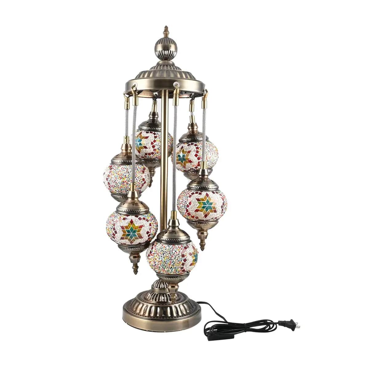 Handmade Turkish 6 Globe Mosaic Glass Table Lamp with Bronze Base (8.3"x26.8") (Bulb Type E12) image number 0