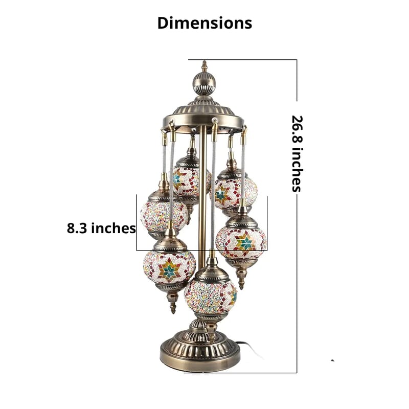 Handmade Turkish 6 Globe Mosaic Glass Table Lamp with Bronze Base (Bulb Type E12)