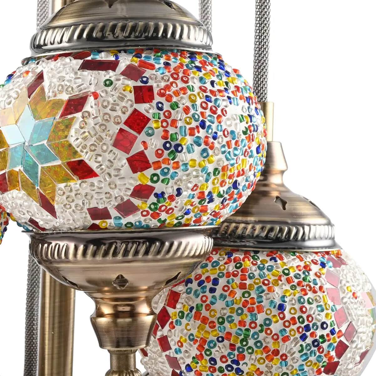 Handmade Turkish 6 Globe Mosaic Glass Table Lamp with Bronze Base (8.3"x26.8") (Bulb Type E12) image number 5