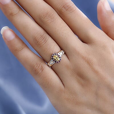 Premium Brazilian Heliodor and Orissa Rhodolite Garnet Ring in Vermeil Yellow Gold and Platinum Over Sterling Silver (Size 5.0) 0.70 ctw
