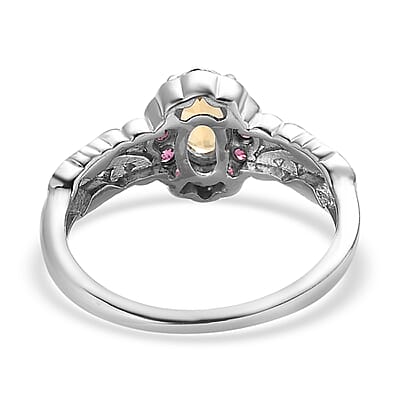 Premium Brazilian Heliodor and Orissa Rhodolite Garnet Ring in Vermeil Yellow Gold and Platinum Over Sterling Silver (Size 5.0) 0.70 ctw