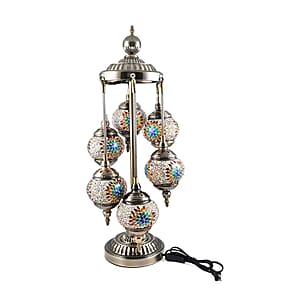 Handmade Turkish 6 Globe Mosaic Glass Table Lamp with Bronze Base (Bulb Type E12)