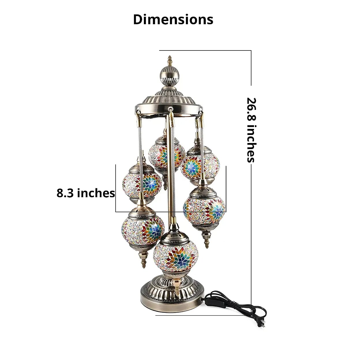 Handmade Turkish 6 Globe Mosaic Glass Table Lamp with Bronze Base (Bulb Type E12) image number 4