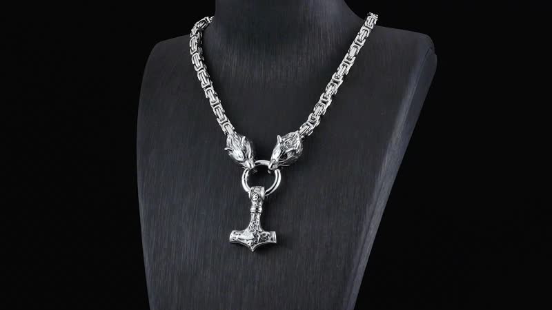 Wolf and Anchor Interchangeable Pendant with Necklace 24 Inches in Stainless Steel