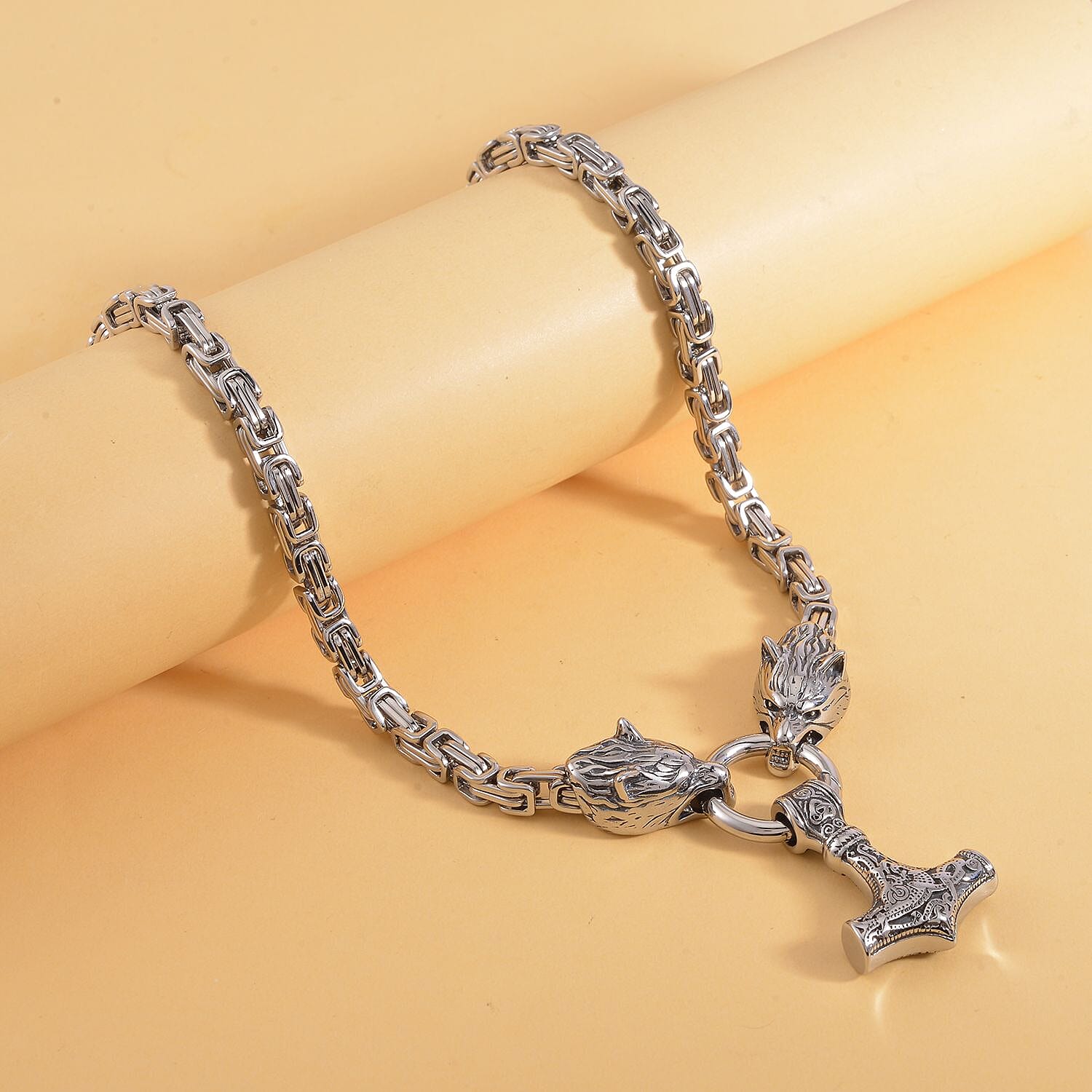 EverTrue Wolf and Anchor Interchangeable Pendant with Necklace 24 Inches in Stainless Steel