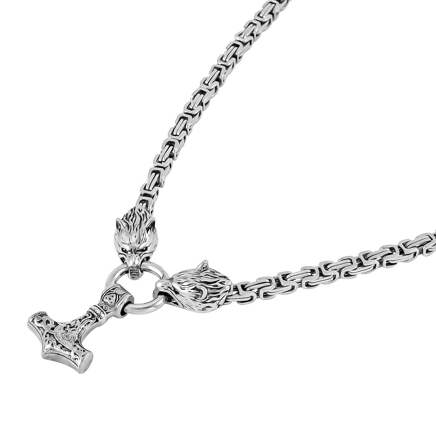 EverTrue Wolf and Anchor Interchangeable Pendant with Necklace 24 Inches in Stainless Steel