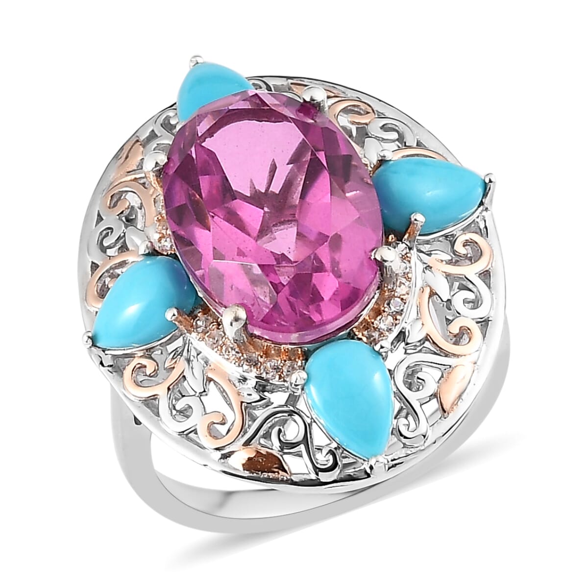 Radiant Orchid Quartz (Triplet) and Multi Gemstone Ring in Vermeil Rose Gold and Platinum Over Sterling Silver 8.25 ctw image number 0