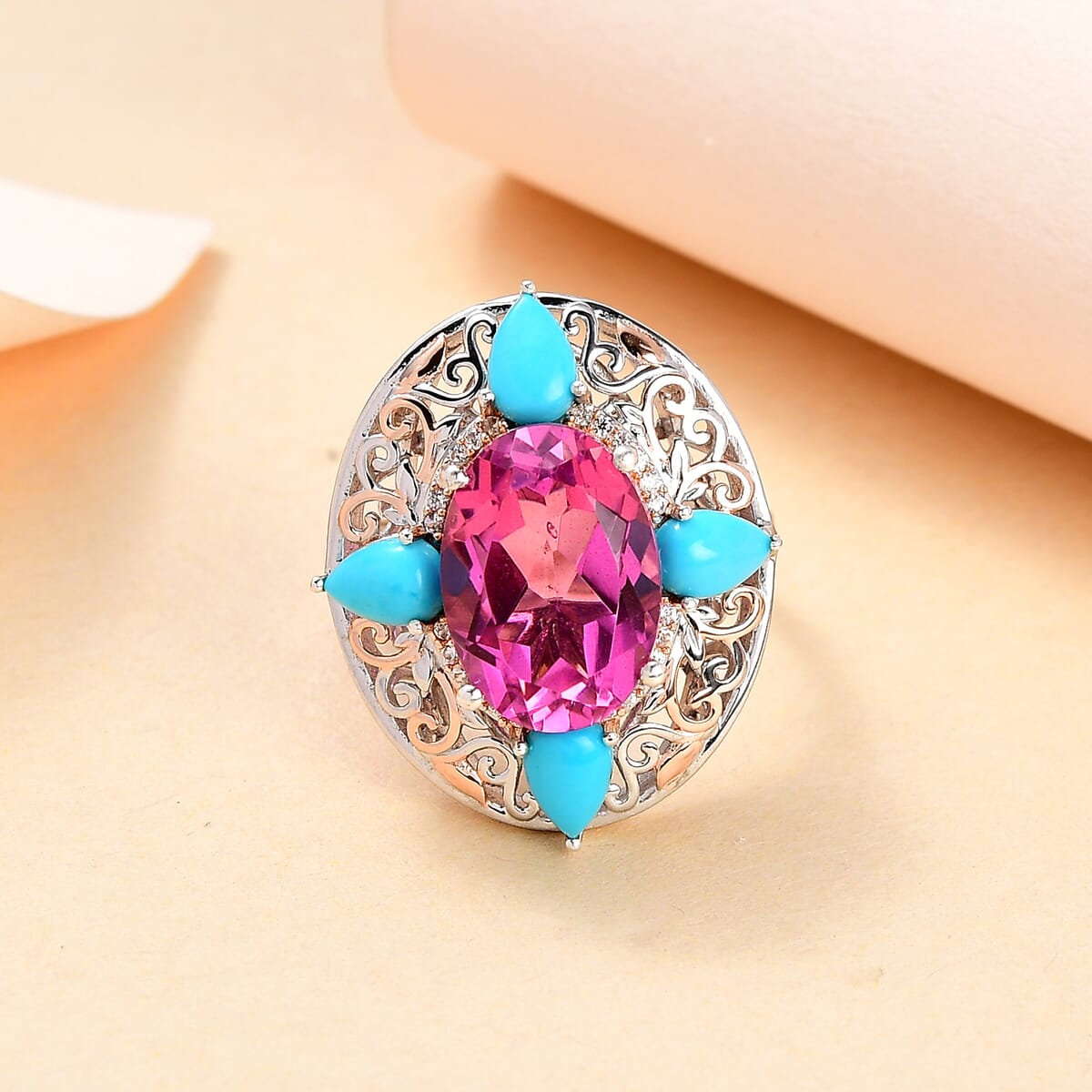 Radiant Orchid Quartz (Triplet) and Multi Gemstone Ring in Vermeil Rose Gold and Platinum Over Sterling Silver 8.25 ctw image number 1