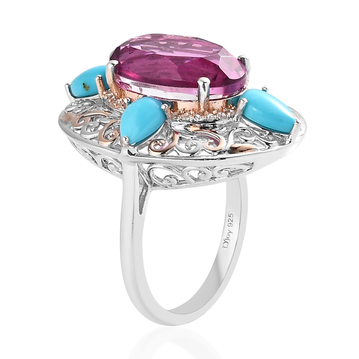 Radiant Orchid Quartz (Triplet) and Multi Gemstone Ring in Vermeil Rose Gold and Platinum Over Sterling Silver 8.25 ctw image number 3