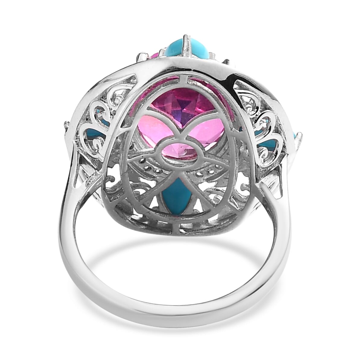 Radiant Orchid Quartz (Triplet) and Multi Gemstone Ring in Vermeil Rose Gold and Platinum Over Sterling Silver 8.25 ctw image number 4