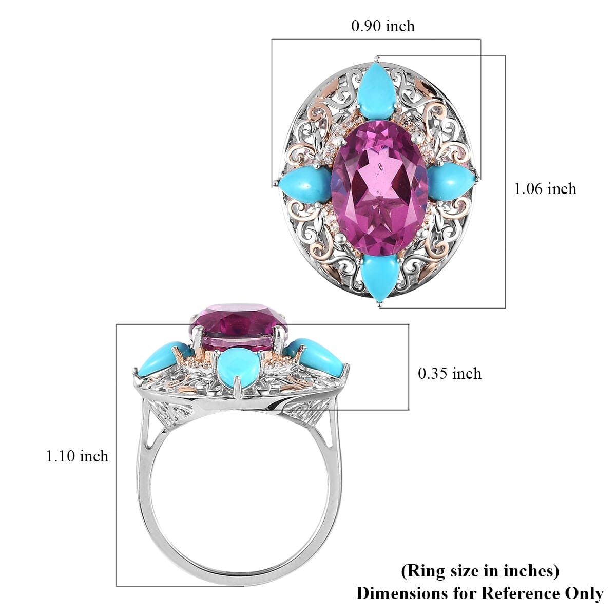 Radiant Orchid Quartz (Triplet) and Multi Gemstone Ring in Vermeil Rose Gold and Platinum Over Sterling Silver 8.25 ctw image number 5