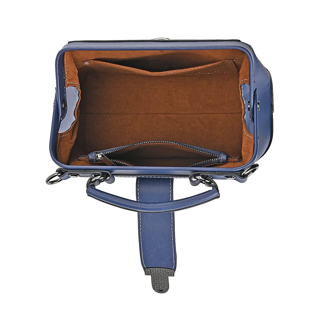 Grand Pelle Royal Collection Navy with Multi Color Hand Engraving Flower Pattern Genuine Leather Crossbody Bag image number 4