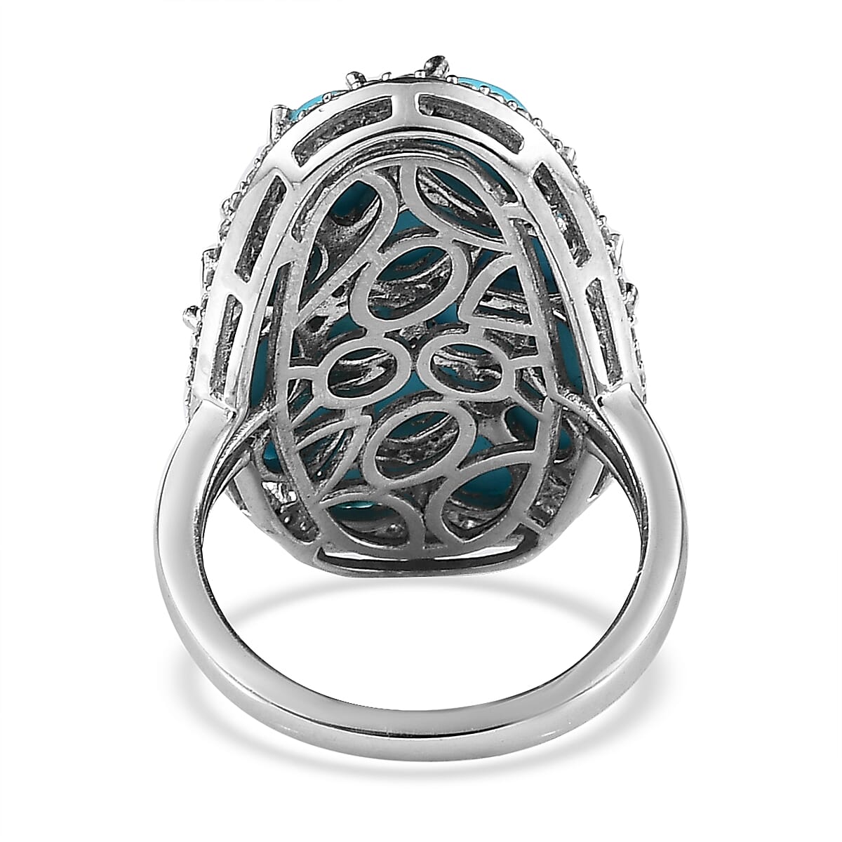 Premium Sleeping Beauty Turquoise and White Zircon Cluster Ring in Platinum Over Sterling Silver 6.70 ctw image number 4