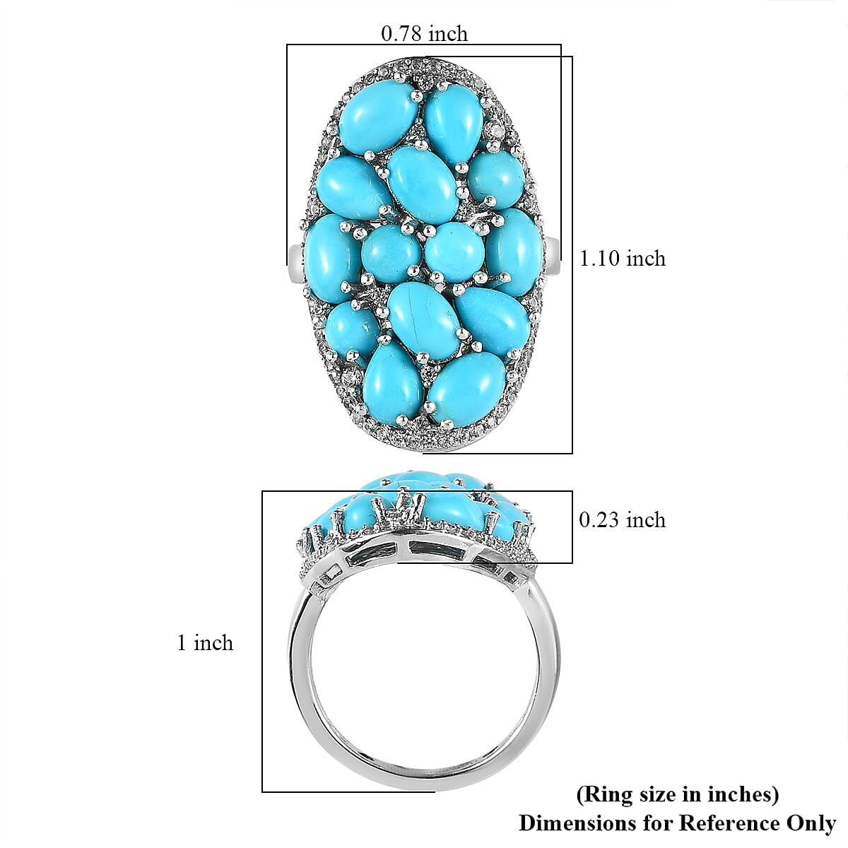 Premium Sleeping Beauty Turquoise and White Zircon Cluster Ring in Platinum Over Sterling Silver 6.70 ctw image number 5