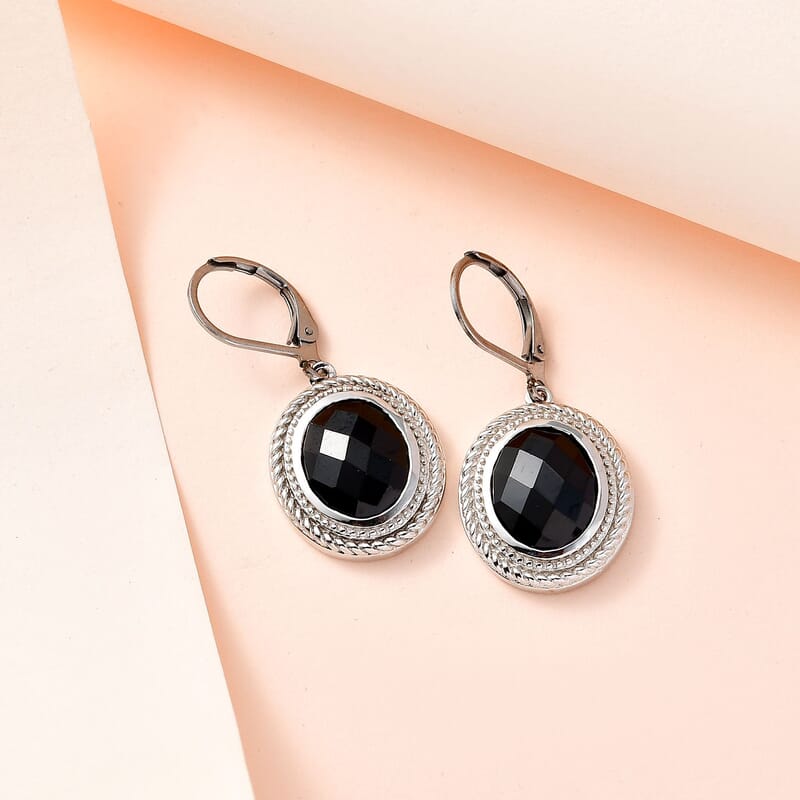 Karis Thai Black Spinel Lever Back Earrings in Platinum Bond 11.40 ctw