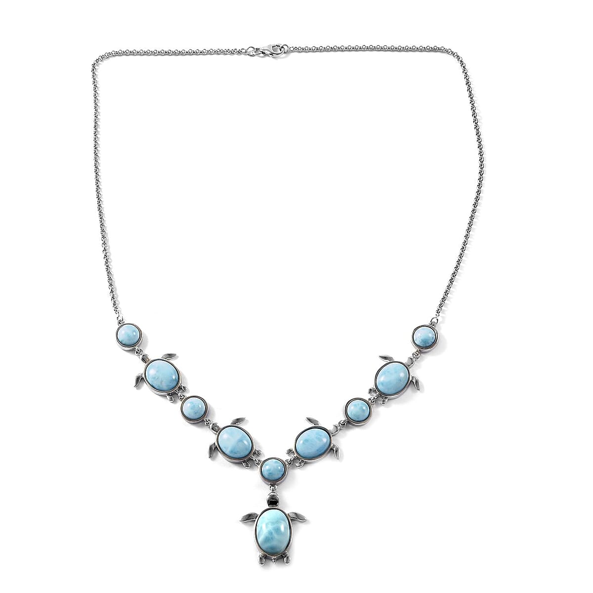 Larimar Turtle Necklace 18 Inches in Platinum Over Sterling Silver 29.20 ctw image number 0