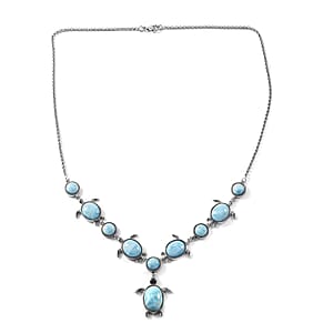 Larimar Turtle Necklace 18 Inches in Platinum Over Sterling Silver 29.20 ctw