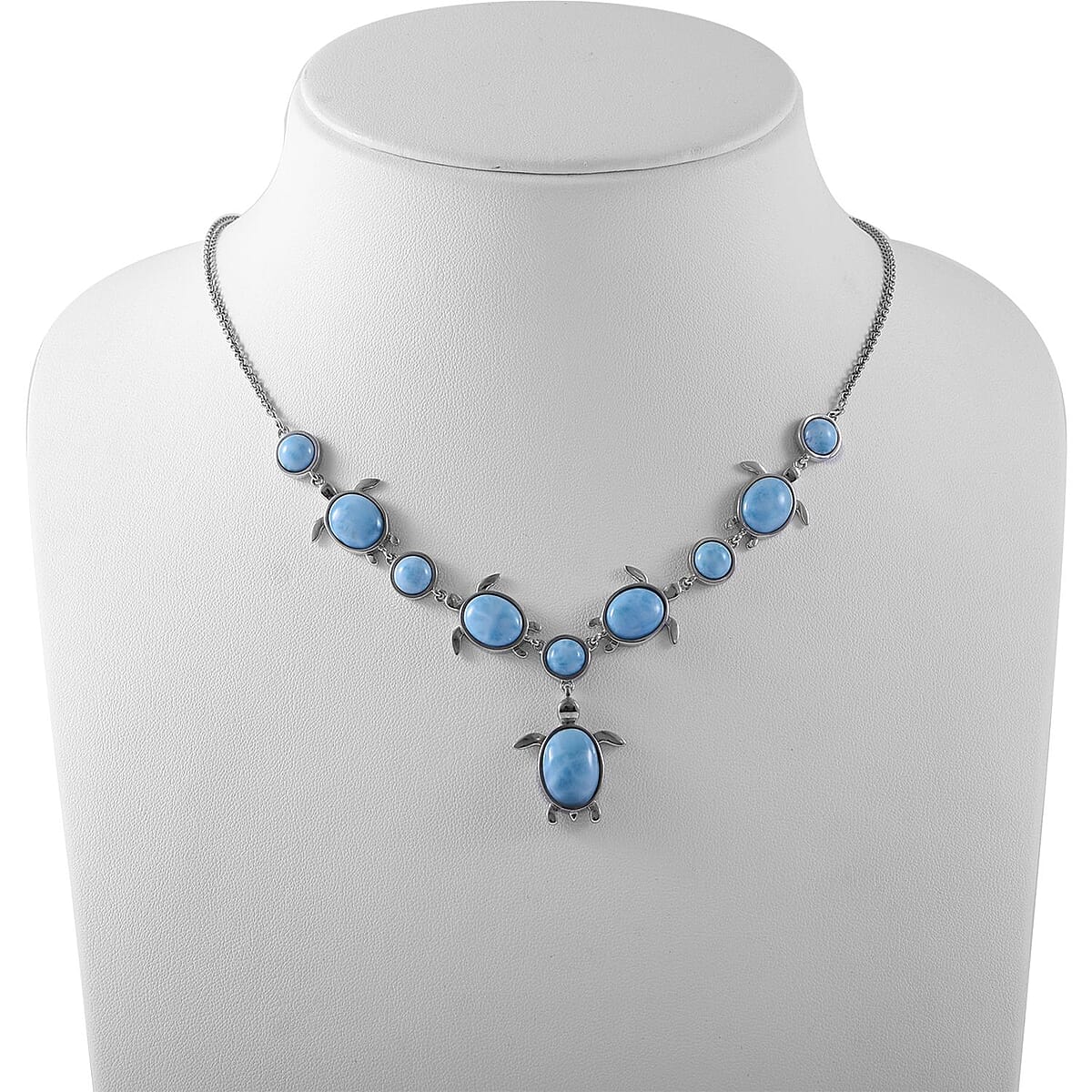 Larimar Turtle Necklace 18 Inches in Platinum Over Sterling Silver 29.20 ctw image number 1