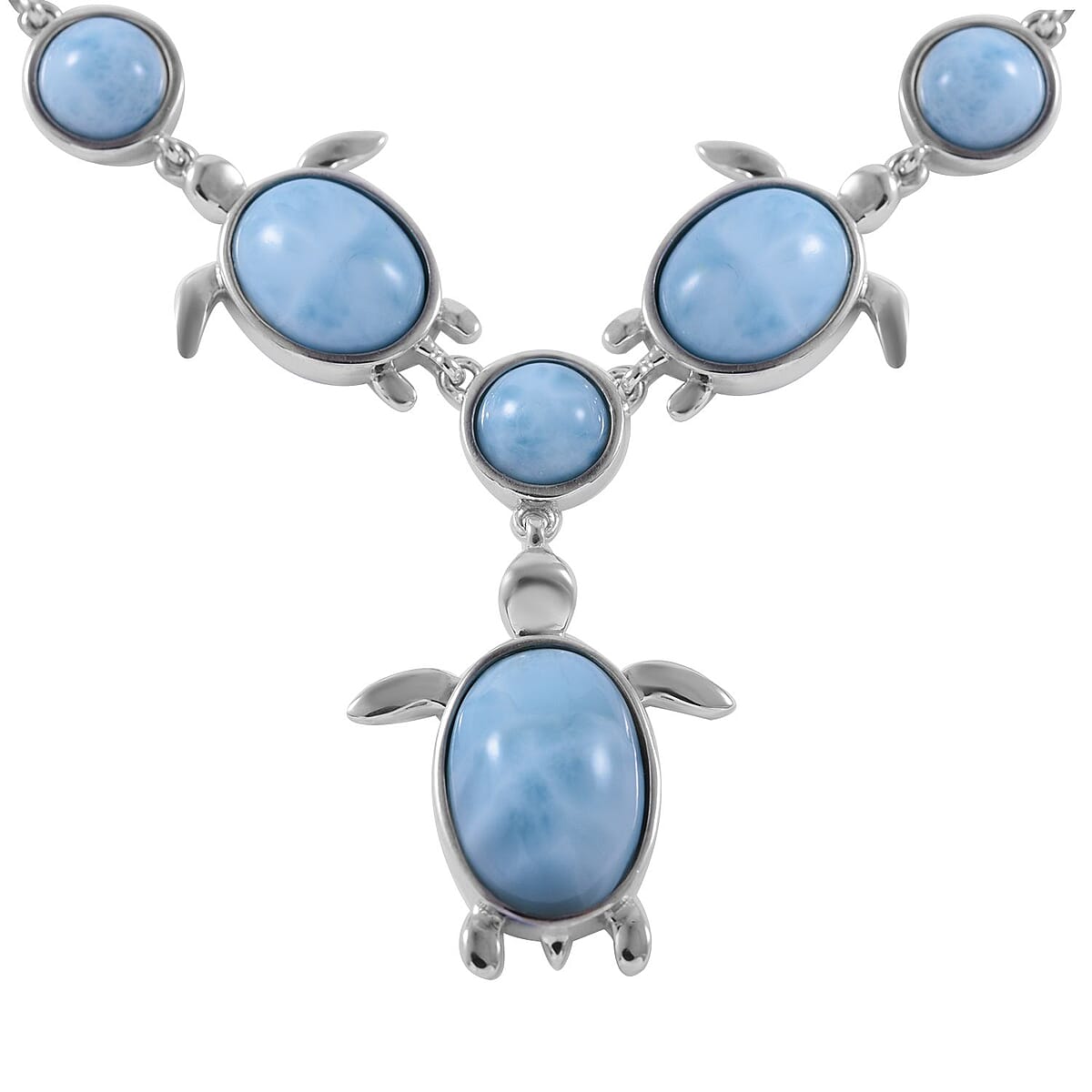 Larimar Turtle Necklace 18 Inches in Platinum Over Sterling Silver 29.20 ctw image number 2