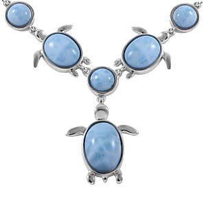 Larimar Turtle Necklace 18 Inches in Platinum Over Sterling Silver 29.20 ctw
