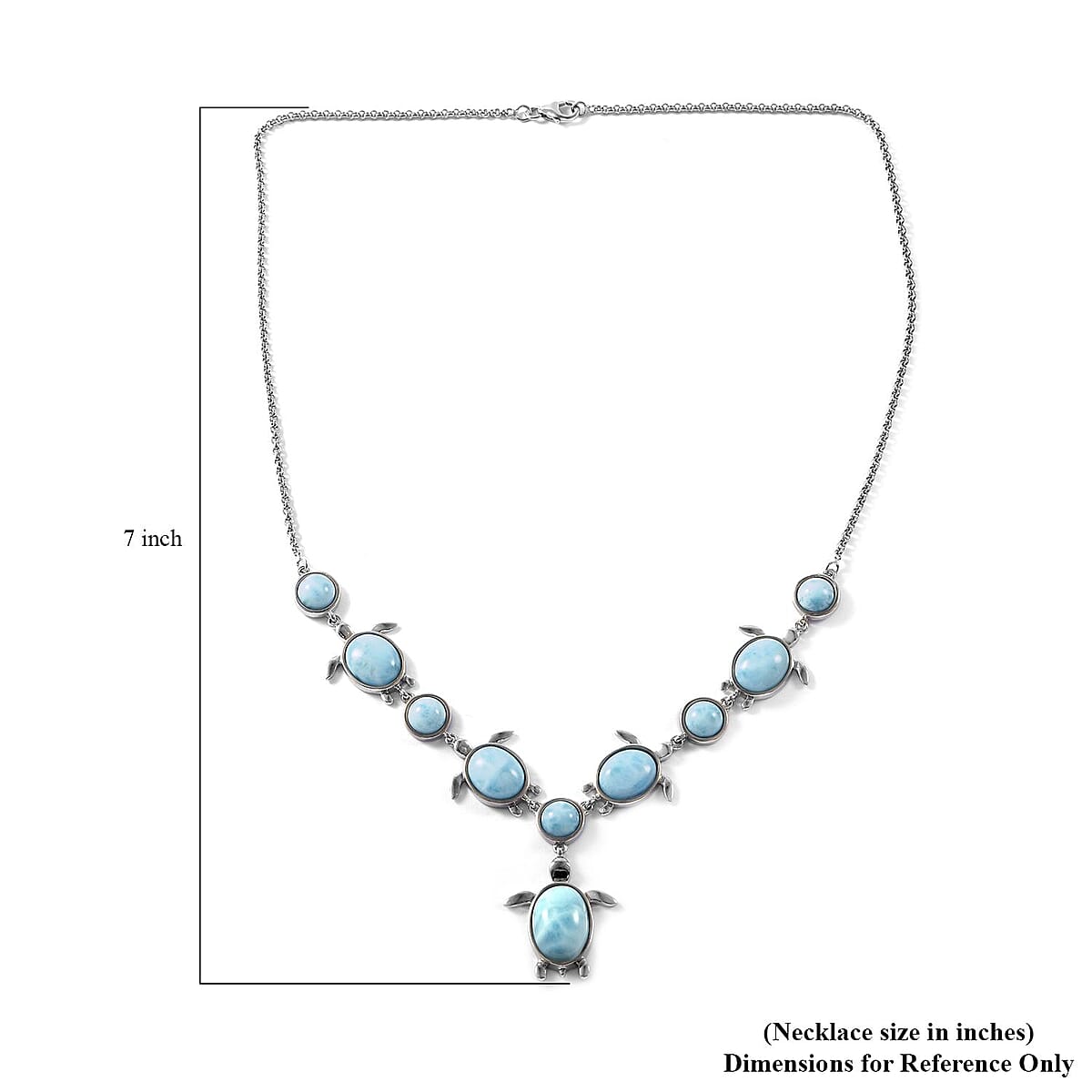 Larimar Turtle Necklace 18 Inches in Platinum Over Sterling Silver 29.20 ctw image number 4