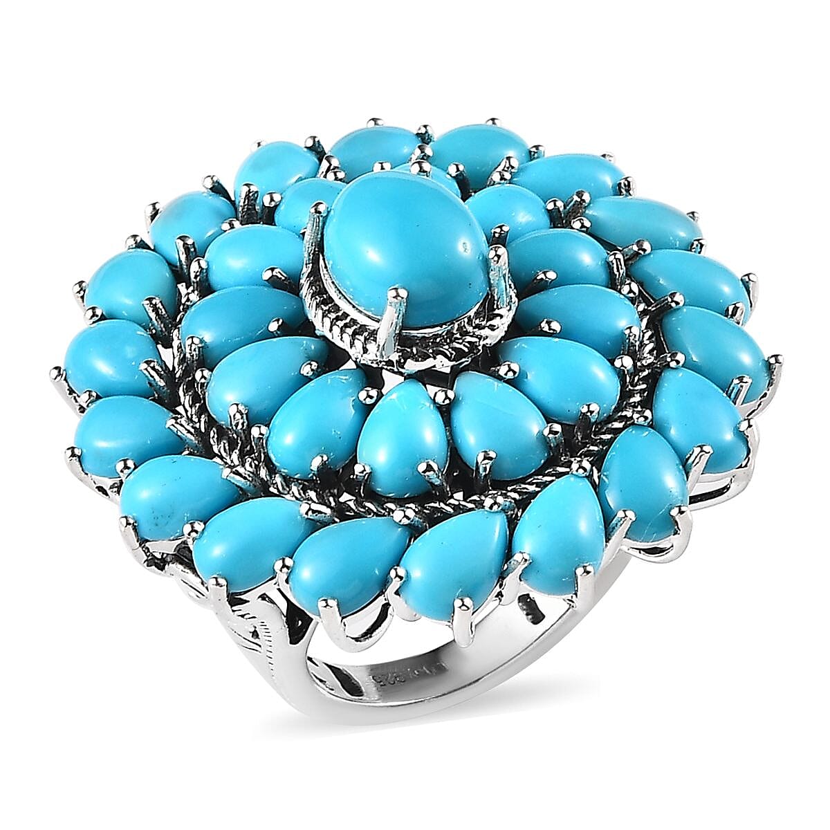 Premium Sleeping Beauty Turquoise Floral Ring in Sterling Silver (Size 10.0) 12.90 ctw image number 0