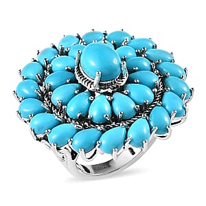 Premium Sleeping Beauty Turquoise Floral Ring in Sterling Silver (Size 10.0) 12.90 ctw