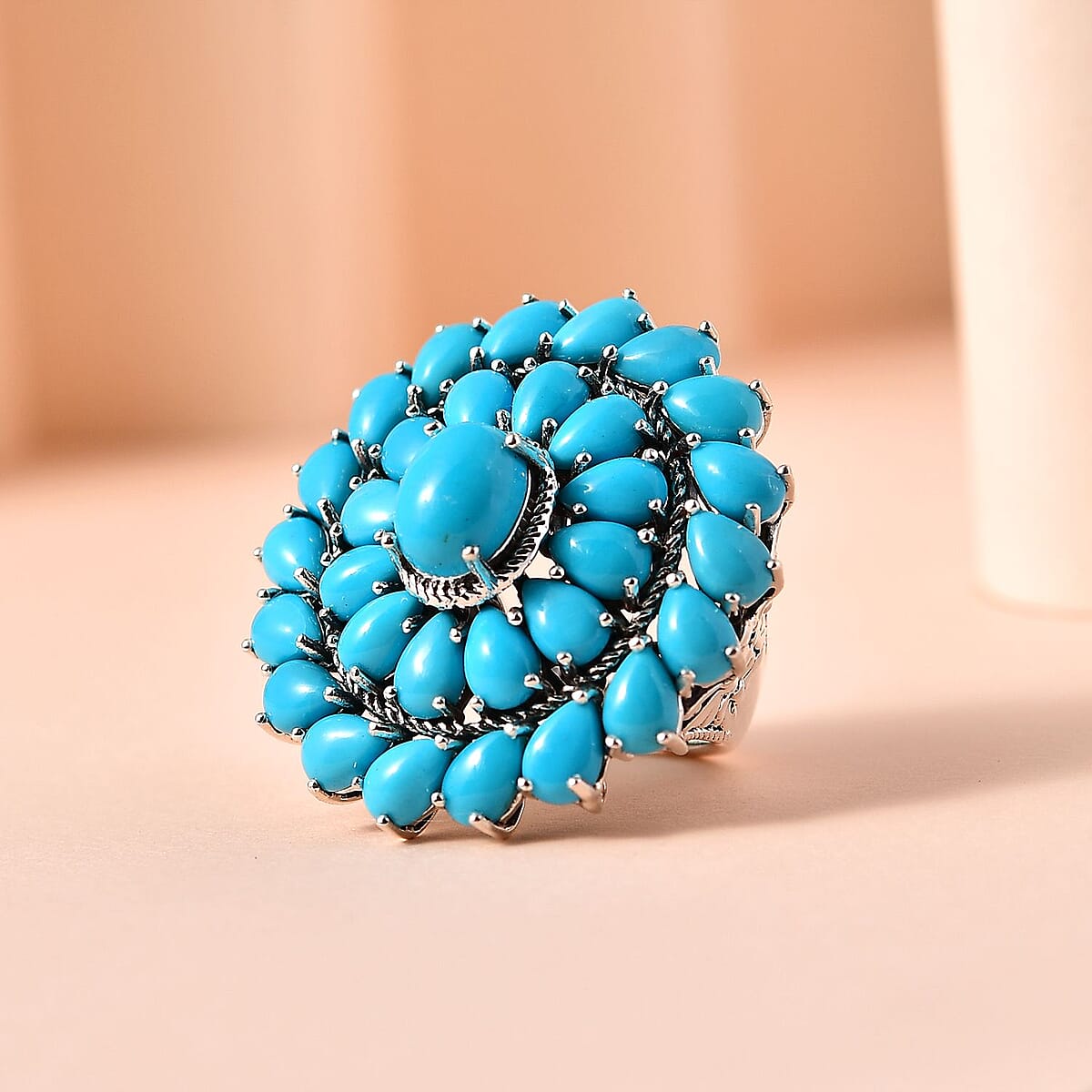 Premium Sleeping Beauty Turquoise Floral Ring in Sterling Silver (Size 10.0) 12.90 ctw image number 1
