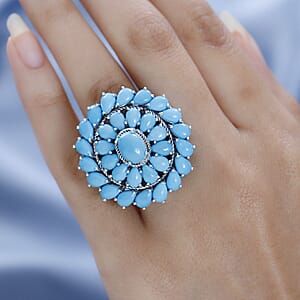 Premium Sleeping Beauty Turquoise Floral Ring in Sterling Silver (Size 10.0) 12.90 ctw