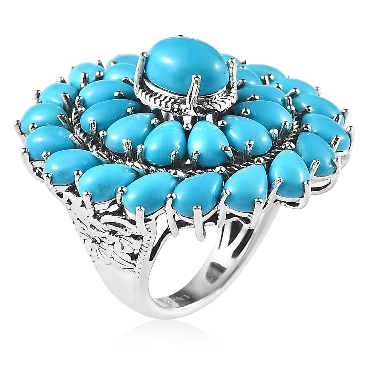 Premium Sleeping Beauty Turquoise Floral Ring in Sterling Silver (Size 10.0) 12.90 ctw image number 3
