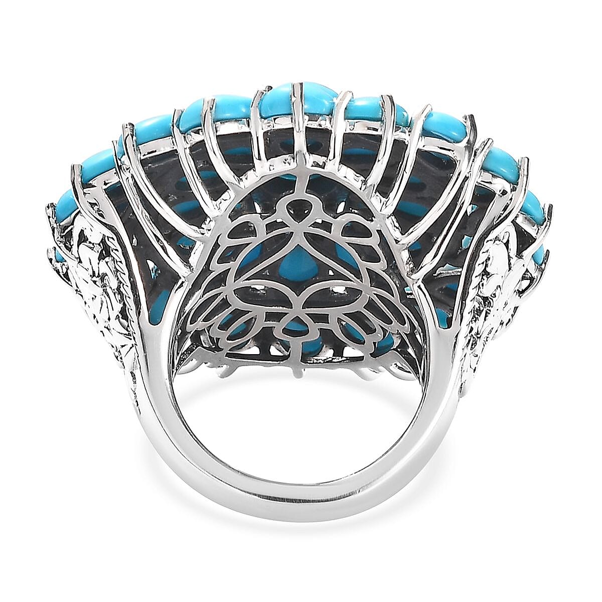 Premium Sleeping Beauty Turquoise Floral Ring in Sterling Silver (Size 10.0) 12.90 ctw