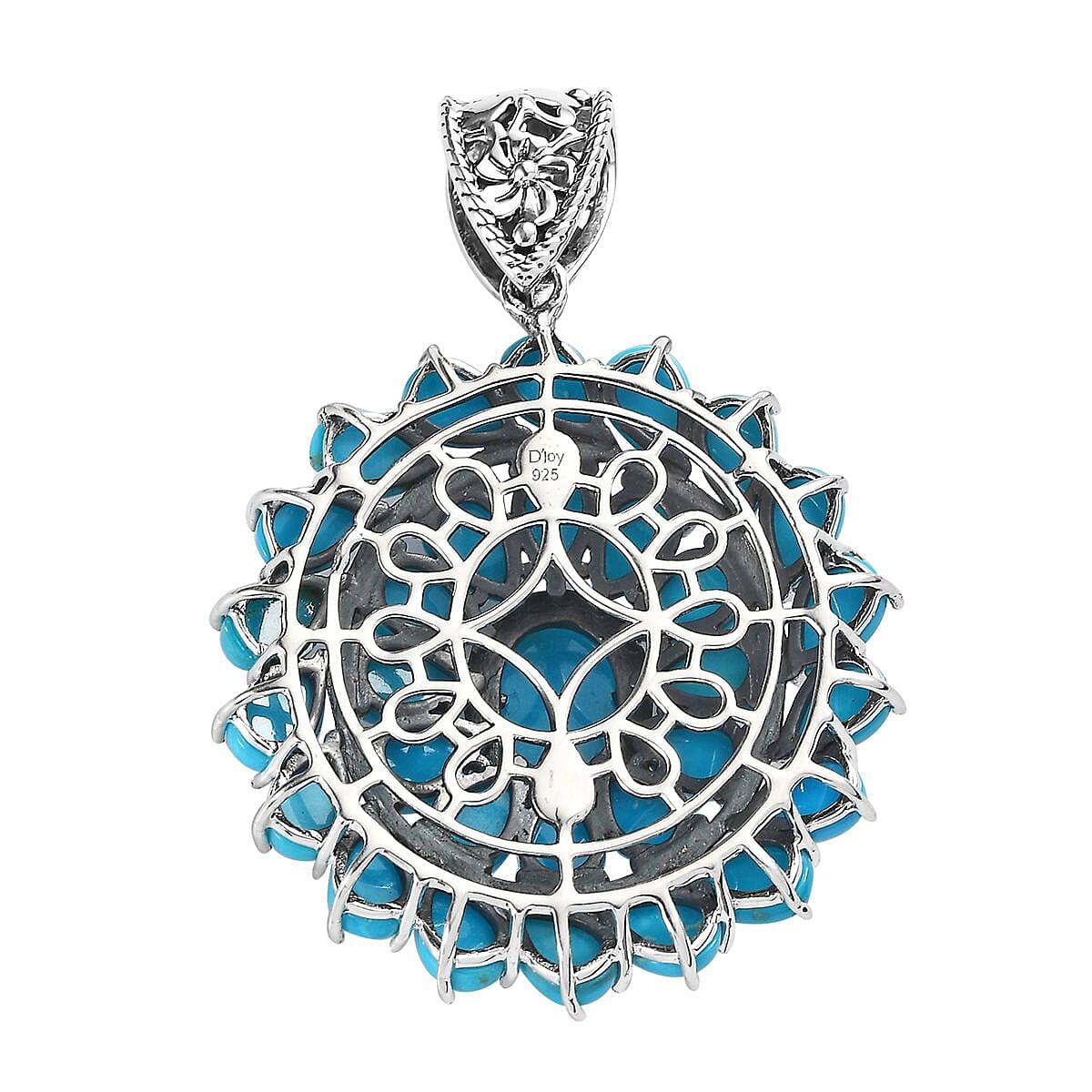 Premium Sleeping Beauty Turquoise Floral Pendant in Sterling Silver 12.90 ctw image number 4