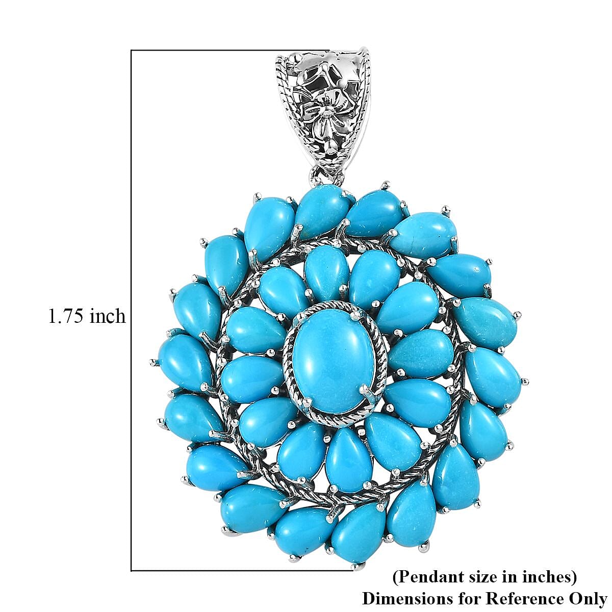 Premium Sleeping Beauty Turquoise Floral Pendant in Sterling Silver 12.90 ctw image number 5