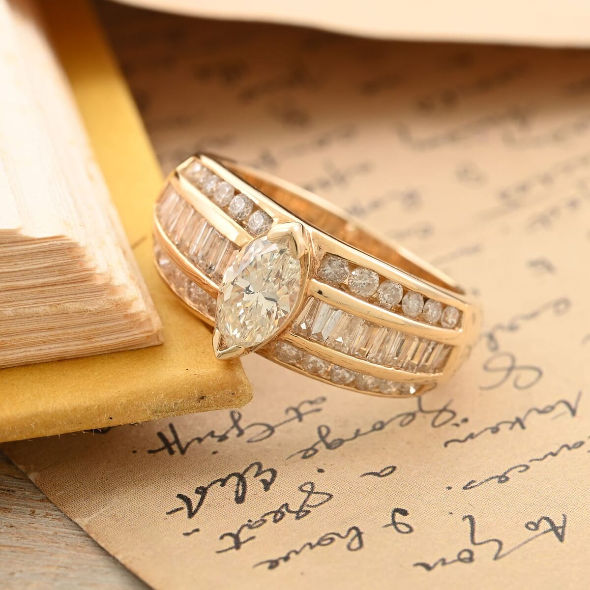 14K Yellow Gold Diamond Ring (Size 7.0) 5.40 Grams 1.50 ctw image number 1
