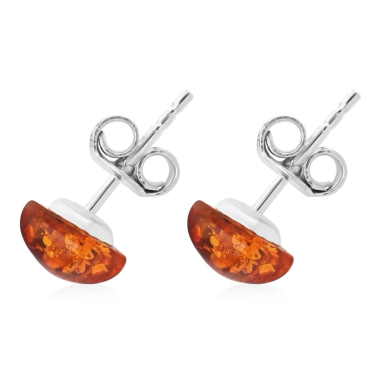Baltic Amber Solitaire Stud Earrings in Sterling Silver image number 3