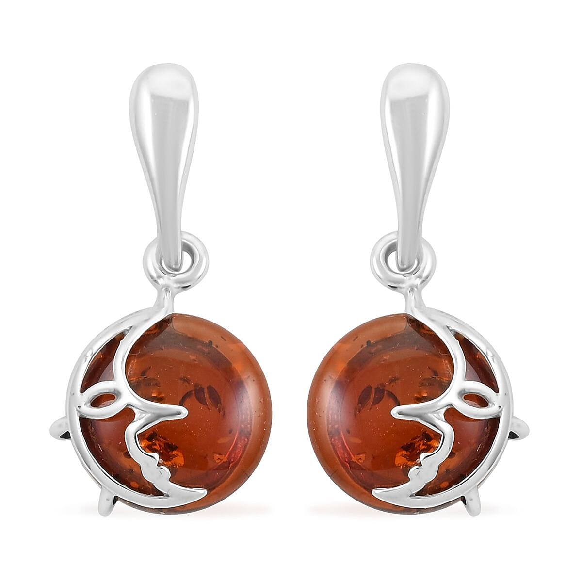 Baltic Amber Moon Earrings in Sterling Silver