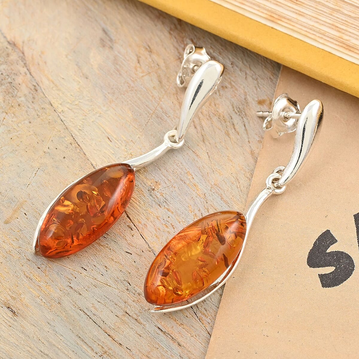Baltic Amber Earrings in Sterling Silver image number 1