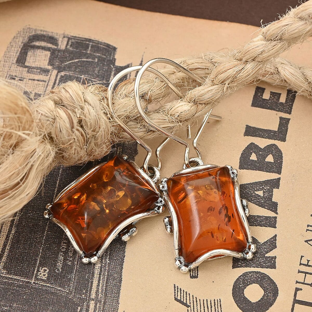 Baltic Amber Dangle Earrings in Sterling Silver image number 1